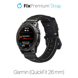 FixPremium - Bracelet en cuir pour Garmin (QuickFit 26mm), noir