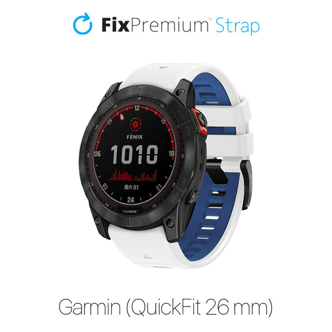FixPremium - Bracelet silicone bicolore pour Garmin (QuickFit 26mm), blanc