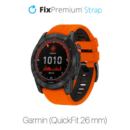 FixPremium - Bracelet silicone bicolore pour Garmin (QuickFit 26mm), orange