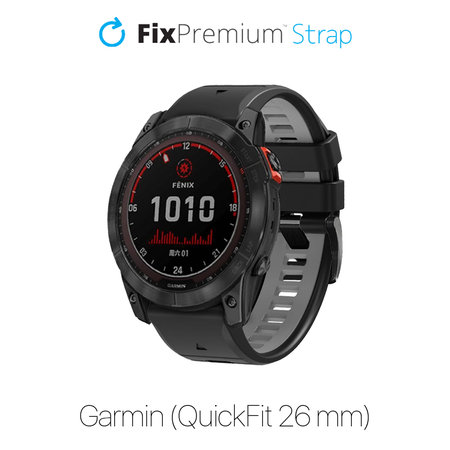 FixPremium - Bracelet silicone bicolore pour Garmin (QuickFit 26mm), noir