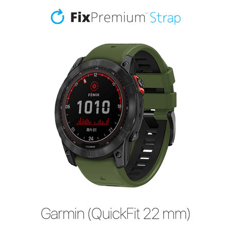 FixPremium - Bracelet silicone bicolore pour Garmin (QuickFit 22mm), vert foncé