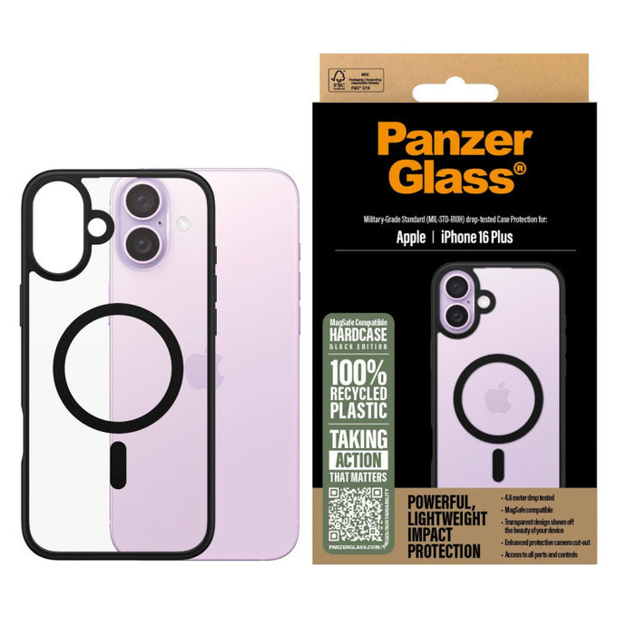 Étui HardCase avec MagSafe pour iPhone 16 Plus, noir, PanzerGlass