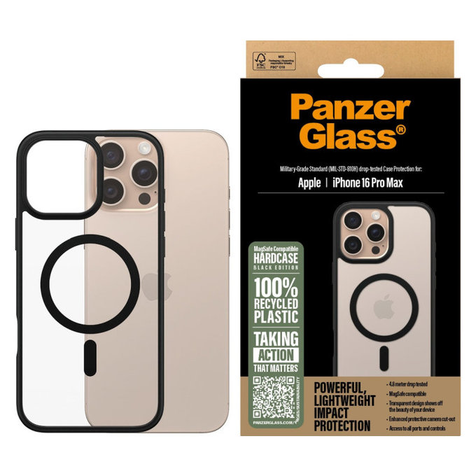Étui HardCase avec MagSafe pour iPhone 16 Pro Max, noir, PanzerGlass