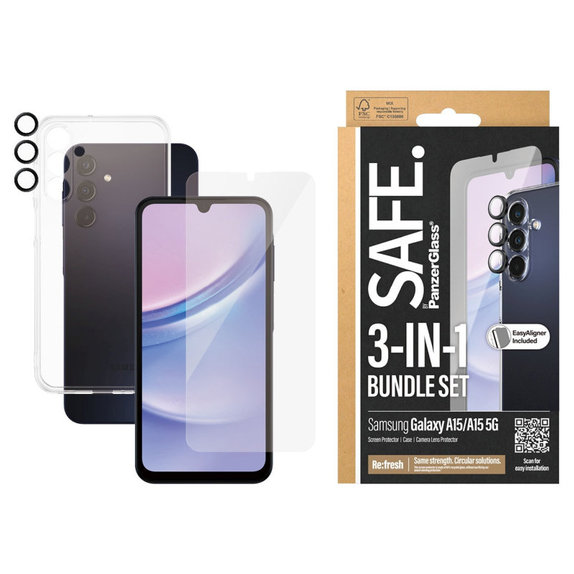 Bundle protection d’objectif photo + verre trempé UWF + coque TPU pour Samsung A15 5G, SAFE