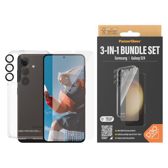 Bundle Hoops + Verre trempé UWF + Hard Case D3O pour Samsung Galaxy S24, PanzerGlass