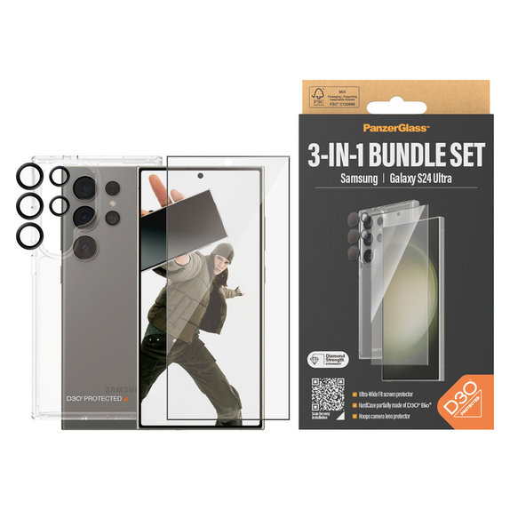Bundle Hoops + Verre trempé UWF + Hard Case D3O pour Samsung Galaxy S24 Ultra, PanzerGlass