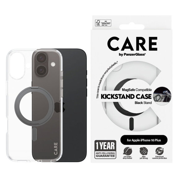 Coque Kickstand avec MagSafe pour iPhone 16 Plus, Noir, CARE