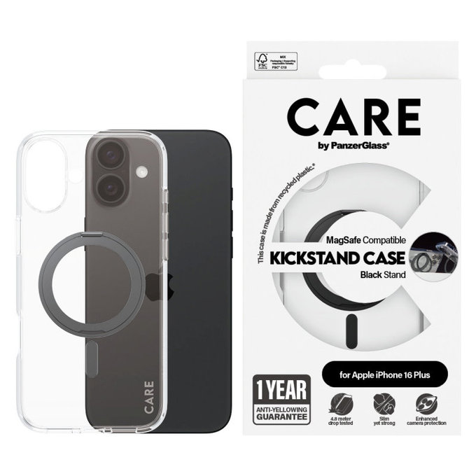 Coque Kickstand avec MagSafe pour iPhone 16 Plus, Noir, CARE