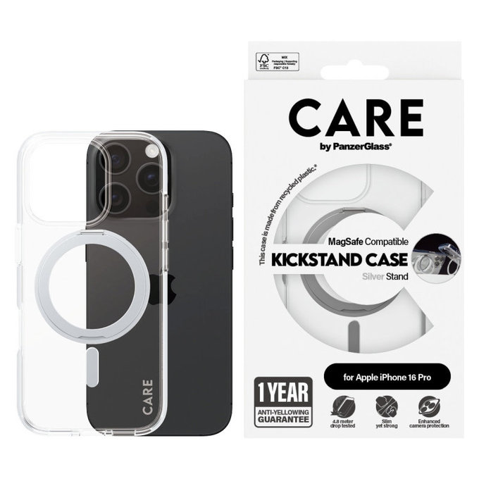 Coque Kickstand avec MagSafe pour iPhone 16 Pro, Argent, CARE