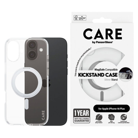 Coque Kickstand avec MagSafe pour iPhone 16 Plus, Argent, CARE