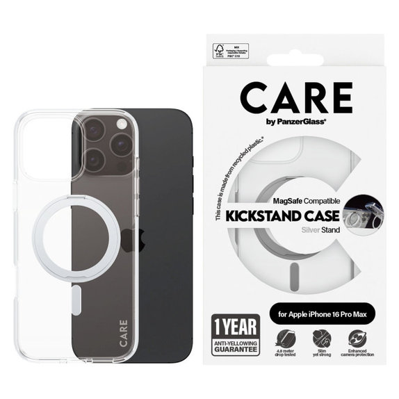 Coque Kickstand avec MagSafe pour iPhone 16 Pro Max, Argent, CARE
