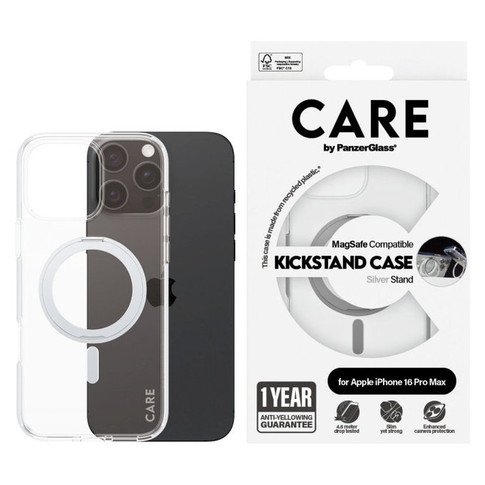 Coque Kickstand avec MagSafe pour iPhone 16 Pro Max, Argent, CARE