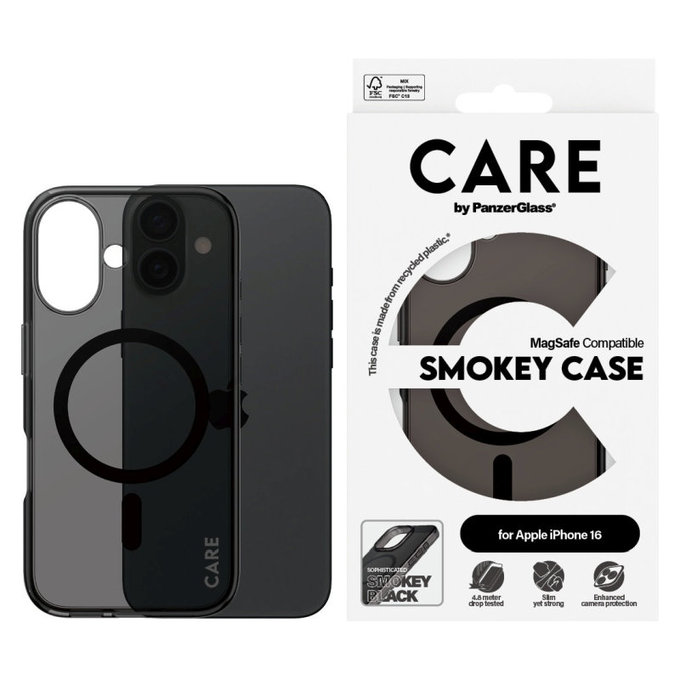 Coque Smokey avec MagSafe pour iPhone 16, Noir, CARE