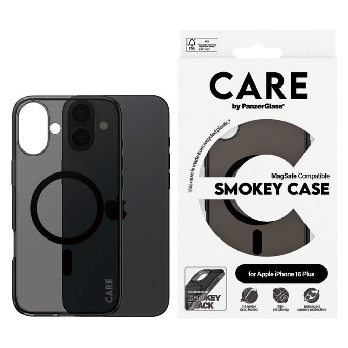 Coque Smokey avec MagSafe pour iPhone 16 Plus, Noir, CARE