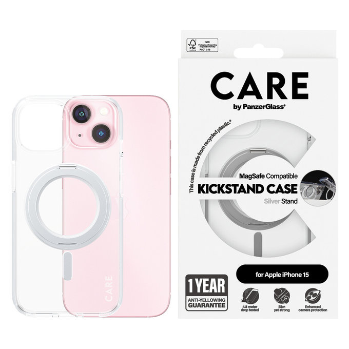Étui Kickstand avec MagSAFE by PanzerGlass pour iPhone 15, Argent, PanzerGlass