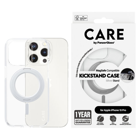 Étui Kickstand avec MagSAFE by PanzerGlass pour iPhone 15 Pro, Argent, PanzerGlass
