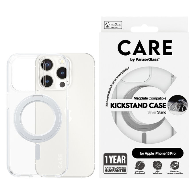 Étui Kickstand avec MagSAFE by PanzerGlass pour iPhone 15 Pro, Argent, PanzerGlass