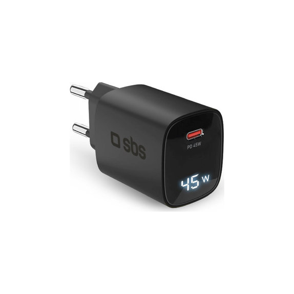 Adaptateur de voyage LCD USB-C, GaN, 45 W PD, noir, SBS