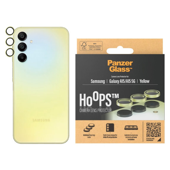 Protection d’objectif photo Hoops pour Samsung A15/A15 5G, Jaune, PanzerGlass