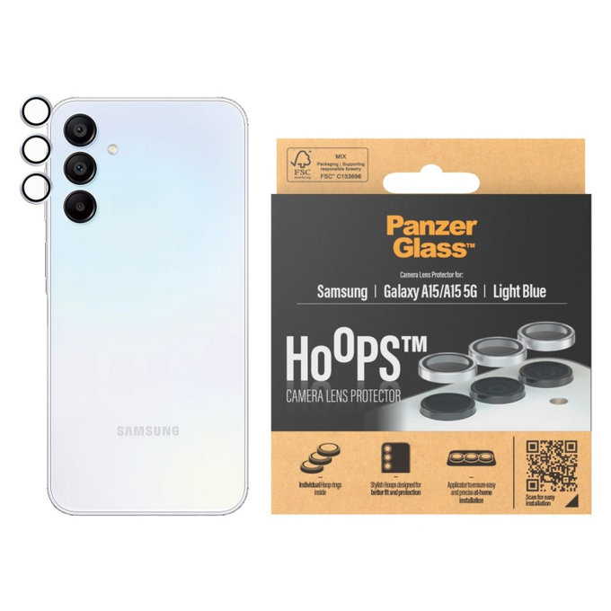 Protection d’objectif photo Hoops pour Samsung A15/A15 5G, Bleu clair, PanzerGlass