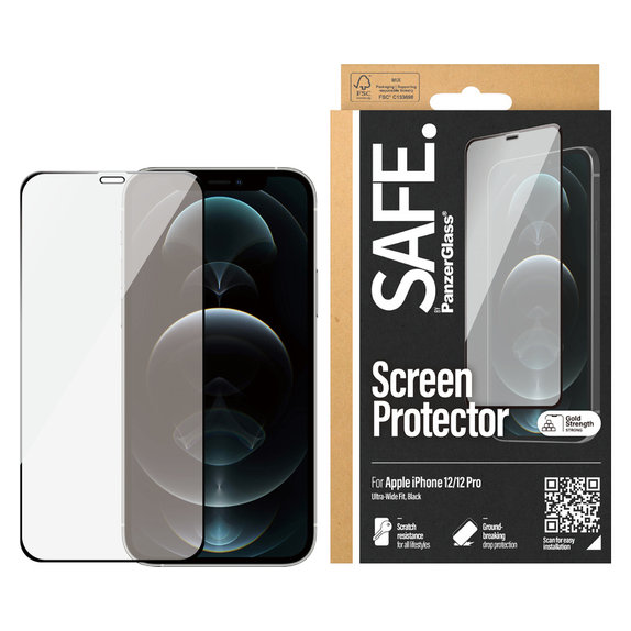 Verre trempé Case Friendly pour iPhone 12 Pro/12, Noir, SAFE by PanzerGlass