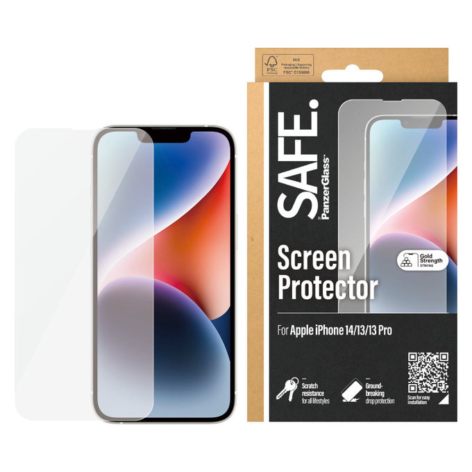 Verre trempé Case Friendly pour iPhone 16e/14/13 Pro/13, Noir, SAFE