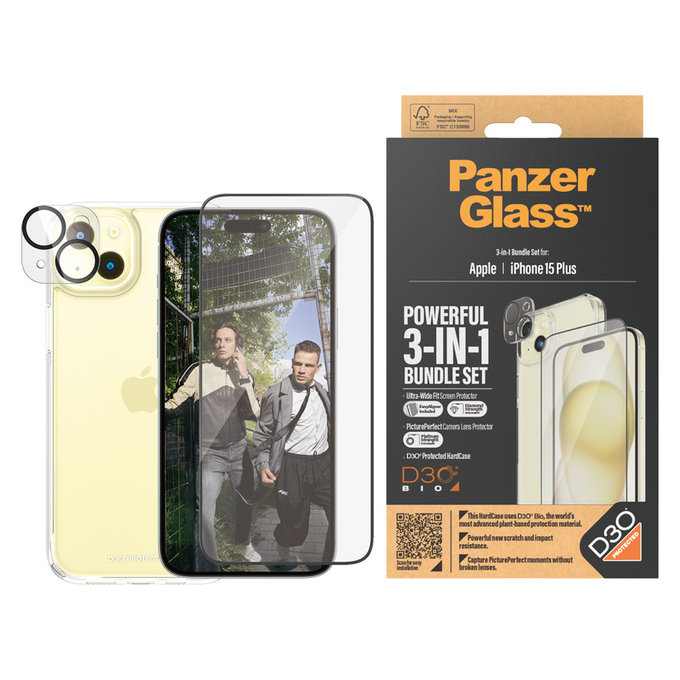 Bundle PicturePerfect + Verre trempé UWF + Hard Case D3O pour iPhone 15 Plus, PanzerGlass