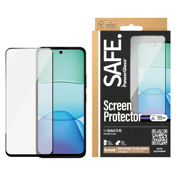 Verre trempé UWF pour Xiaomi Redmi 13 4G, Čierne, SAFE by PanzerGlass