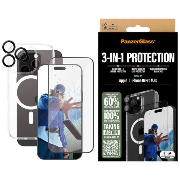 Bundle Hoops + Verre trempé UWF + Hard Case pour iPhone 16 Pro Max, PanzerGlass