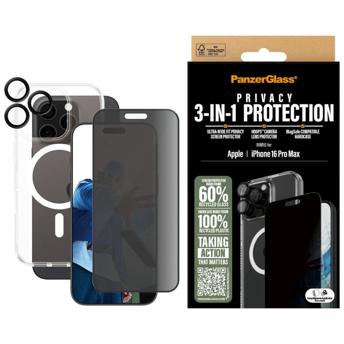 Bundle Hoops + Verre trempé UWF Privacy + Hard Case pour iPhone 16 Pro Max, PanzerGlass