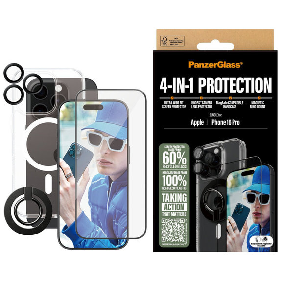 Bundle Hoops + Verre trempé UWF + Hard Case + Magnetic Ring Mount pour iPhone 16 Pro, PanzerGlass