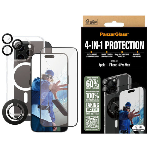 Bundle Hoops + Verre trempé UWF + Hard Case + Magnetic Ring Mount pour iPhone 16 Pro Max, PanzerGlass
