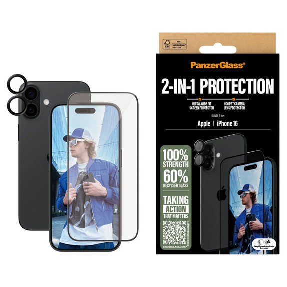 Bundle Hoops + verre trempé UWF pour iPhone 16, PanzerGlass