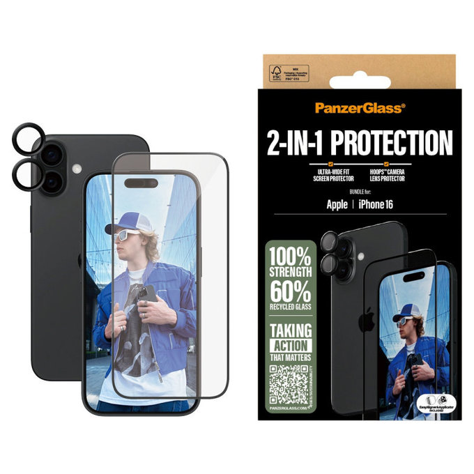 Bundle Hoops + verre trempé UWF pour iPhone 16, PanzerGlass