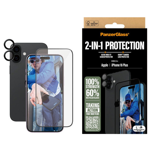 Bundle Hoops + verre trempé UWF pour iPhone 16 Plus, PanzerGlass