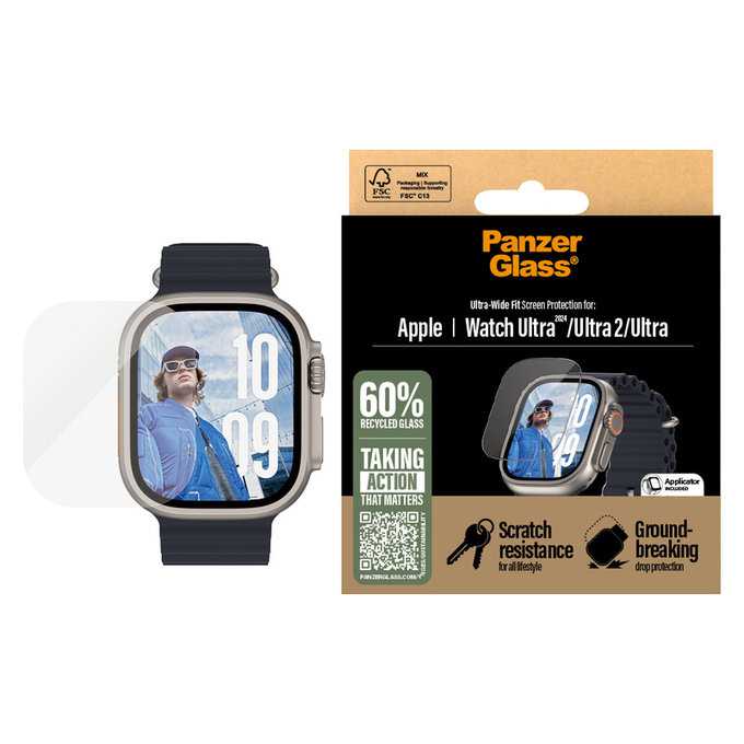 Verre trempé pour Apple Watch Ultra 2024/Ultra 2/Ultra, Clair, PanzerGlass