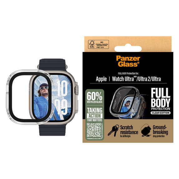 Verre trempé Full Body pour Apple Watch Ultra 2024/Ultra 2/Ultra, Clair, PanzerGlass