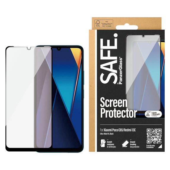 Verre trempé UWF pour Xiaomi Redmi 13C 5G, Noir, SAFE by PanzerGlass