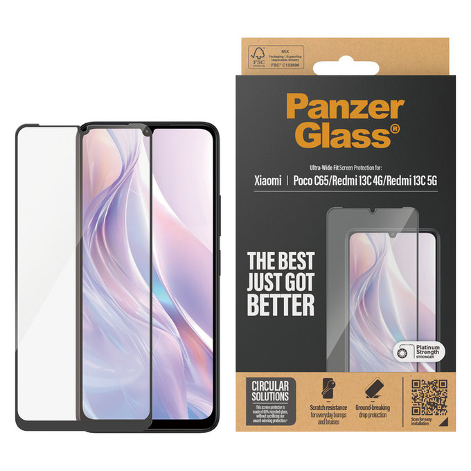 Verre trempé UWF pour Xiaomi Redmi 13C 5G, Noir, PanzerGlass
