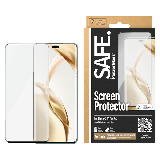 Verre trempé UWF pour Honor 200 Pro, Noir, SAFE by PanzerGlass