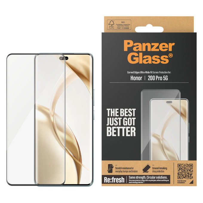 Verre trempé Re:Fresh UWF pour Honor 200 Pro, Noir, PanzerGlass