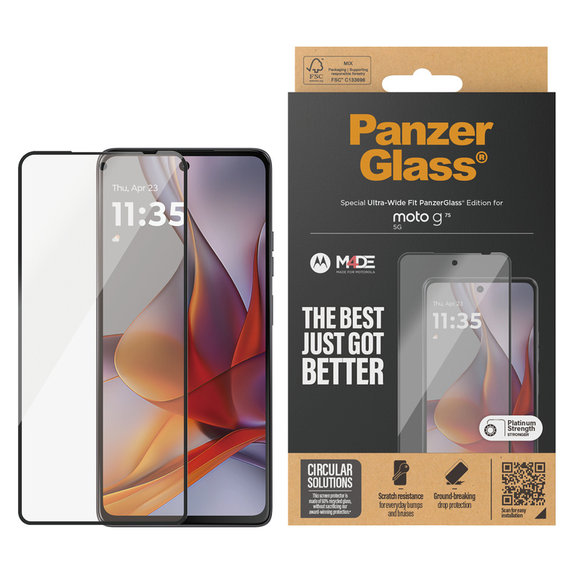 Verre trempé UWF pour Motorola Moto G75 5G, Noir, PanzerGlass