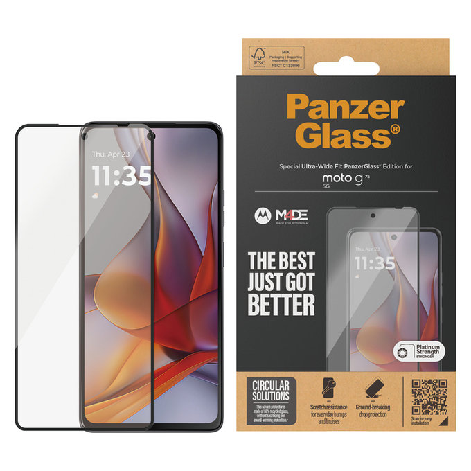 Verre trempé UWF pour Motorola Moto G75 5G, Noir, PanzerGlass