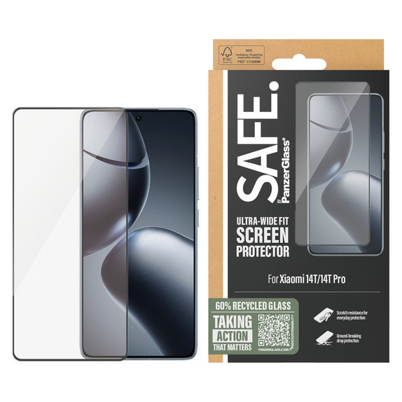 Verre trempé UWF pour Xiaomi 14T/14T Pro, Noir, SAFE by PanzerGlass