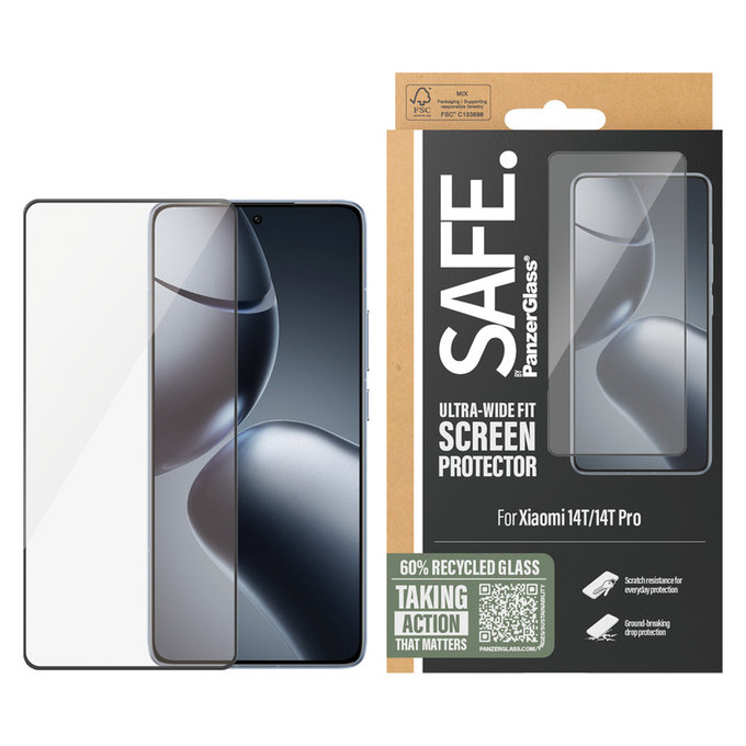 Verre trempé UWF pour Xiaomi 14T/14T Pro, Noir, SAFE by PanzerGlass