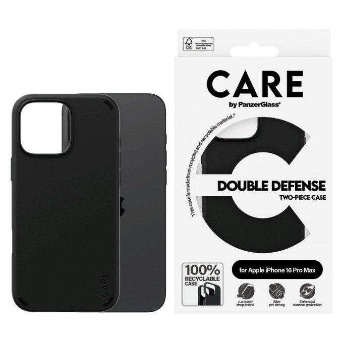 Coque Double Defense pour iPhone 16 Pro Max, Noir, CARE