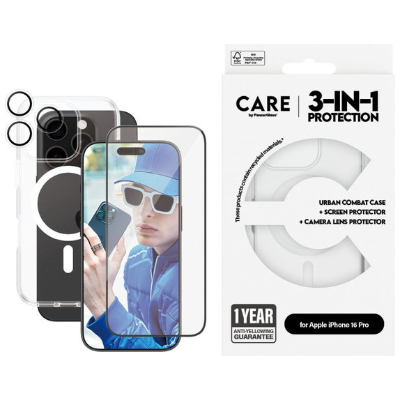 Bundle Hoops + Verre trempé UWF + Coque Urban Combat pour iPhone 16 Pro, CARE