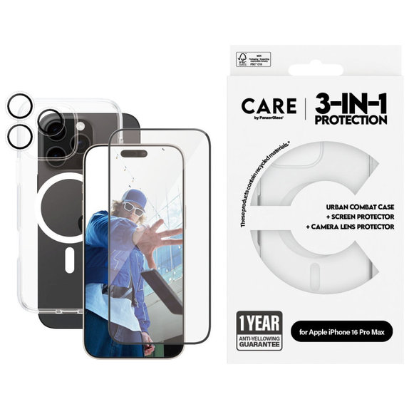 Bundle Hoops + Verre trempé UWF + Coque Urban Combat pour iPhone 16 Pro Max, CARE