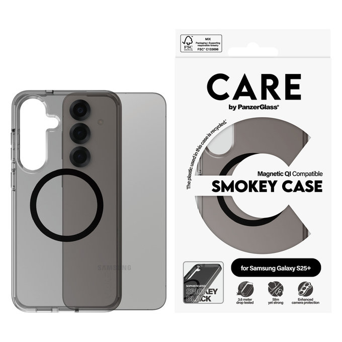 Étui Smokey avec QI noir pour Samsung Galaxy S25+, Noir, PanzerGlass