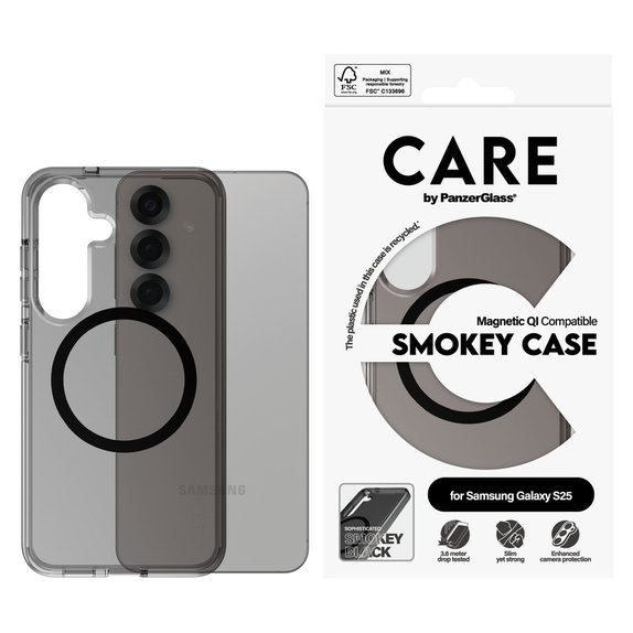 Étui Smokey avec QI noir pour Samsung Galaxy S25, Noir, PanzerGlass